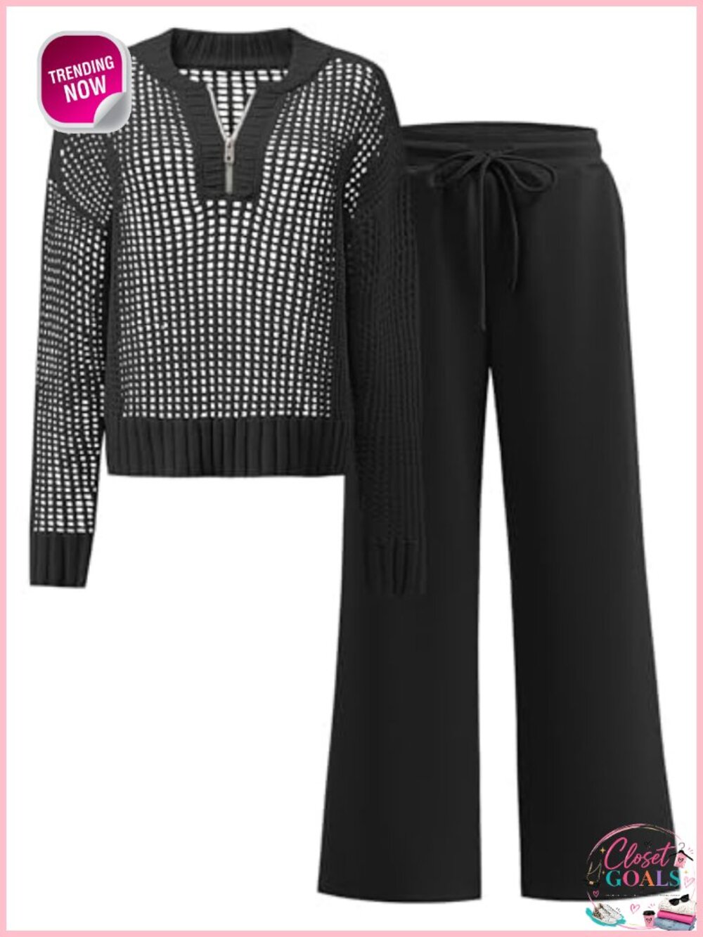 2 Piece Knit Sweater Top & Stretch Pants Lounge Travel Set